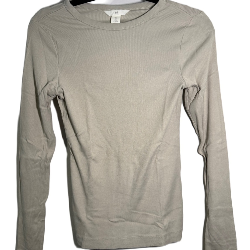 Long Sleeve Beige Ribbed Top Sz s